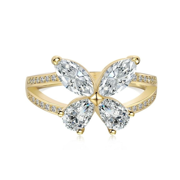 Flydeer 0.5CT Pear and Marquise-Cut 5A Zirconia with 925 Sterling Silver Butterfly Shaped Rings for Women Her Gold Size 6