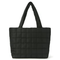 Black Puffer Tote Bag for Women, Lightweight Crossbody Shoulder Bag, Quilted Design with Multiple Pockets, Laptop Compartment, Ideal for Commuting, Travel, and Shopping