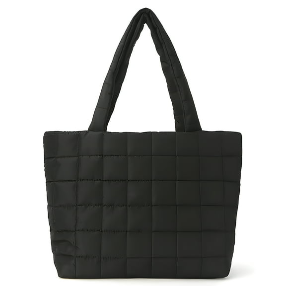 Black Puffer Tote Bag for Women, Lightweight Crossbody Shoulder Bag, Quilted Design with Multiple Pockets, Laptop Compartment, Ideal for Commuting, Travel, and Shopping