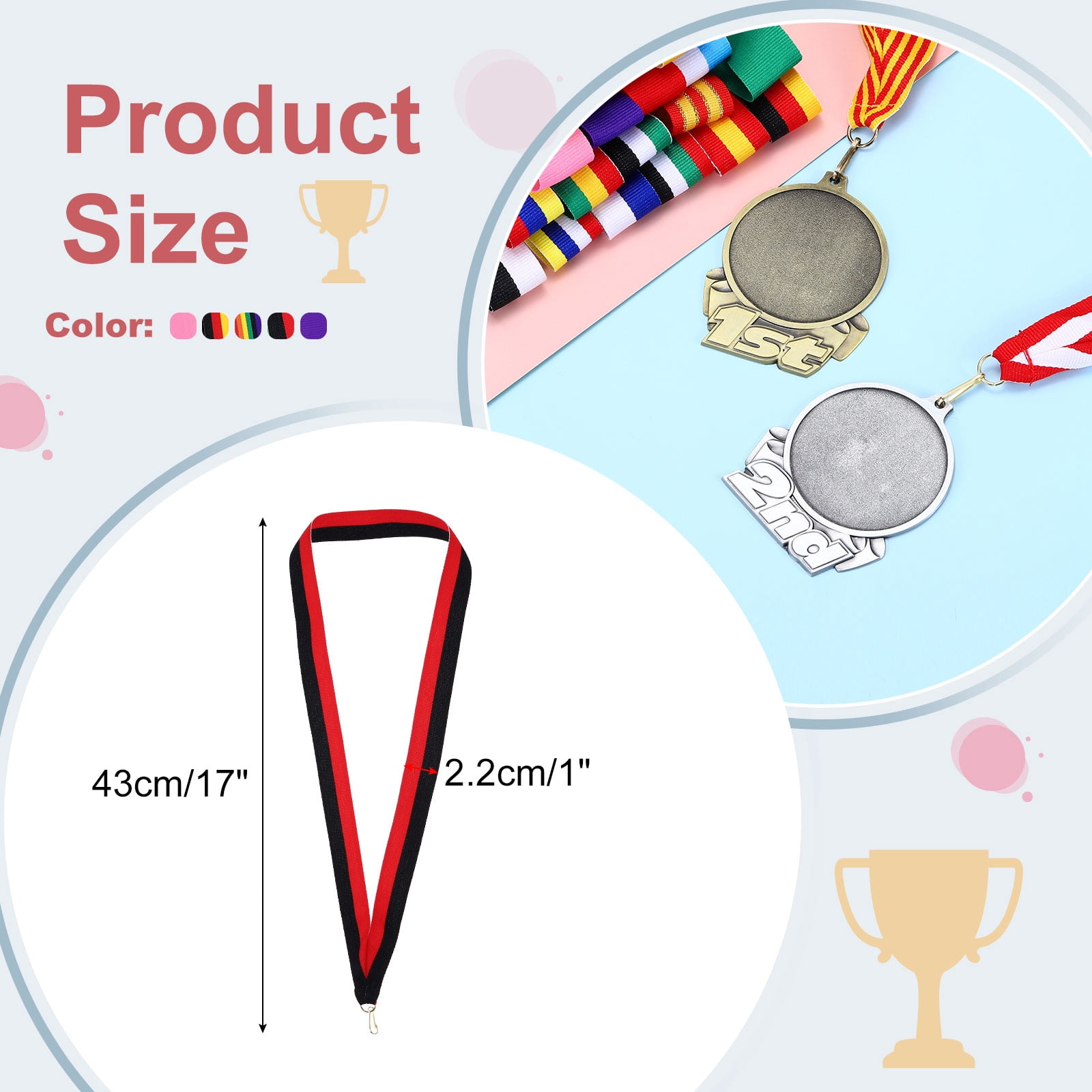 Uxcell 50Pcs Award Neck Ribbons with Snap Clip Black/Colorful/Black/Purple/Pink