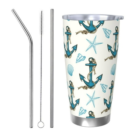 

Fuzoiu Anchors And Shells Print 20oz Tumbler Stainless Steel Vacuum Insulated Car Cup Insulated Coffee Mug Travel Mug with Lid Thermal Cup for Outdoor-Straw Three-piece Set