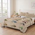 thumbnail image 2 of Twin Quilt Set 68''x86'', Ocean Fishhooks Lightweight Summer Bedspread Coverlet Set with 2 Pillow Shams, Vintage Coastal Fishing Pattern Brown Breathable All Season Quilt Bedding for Dorm/Bedroom, 2 of 9