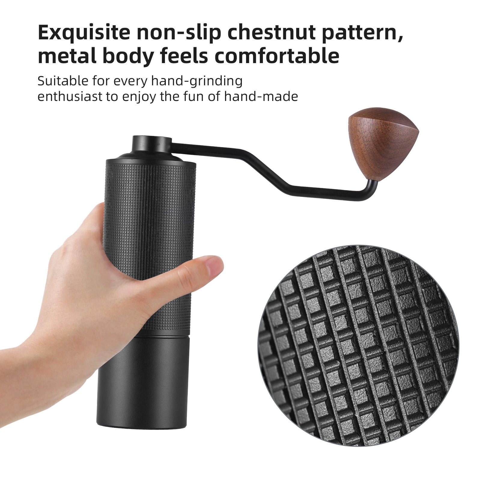 Suodoka 5‑Core Stainless Steel Manual Coffee Grinder with Ergonomic Wood Crank, 24‑Gear Digital Adjustment, 25g Powder Bin, Aluminum Alloy Body, Portable & Durable