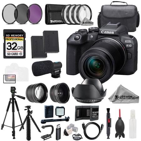 Canon EOS R10 with 18-150mm Lens + Mic+32GB +9 PC Filtr-MEGA Kit (International Version)