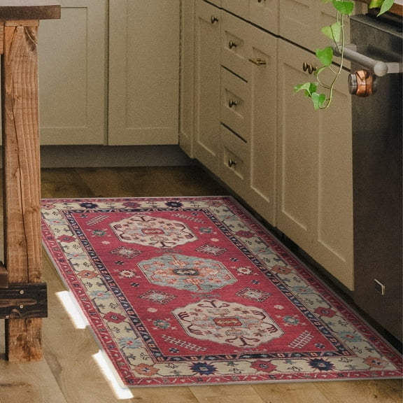 My Magic Carpet 3'x5' Machine Washable Non-Slip Kitchen Entryway Area Rug - Shary Coral