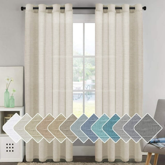 H.VERSAILTEX Rideaux en Lin à Œillets en Nickel Rideaux en Lin Naturel Semi-Transparents 2 Panneaux Ajout d'Intimité Matériau Doux et Riche de Qualité Supérieure pour Chambre/salon