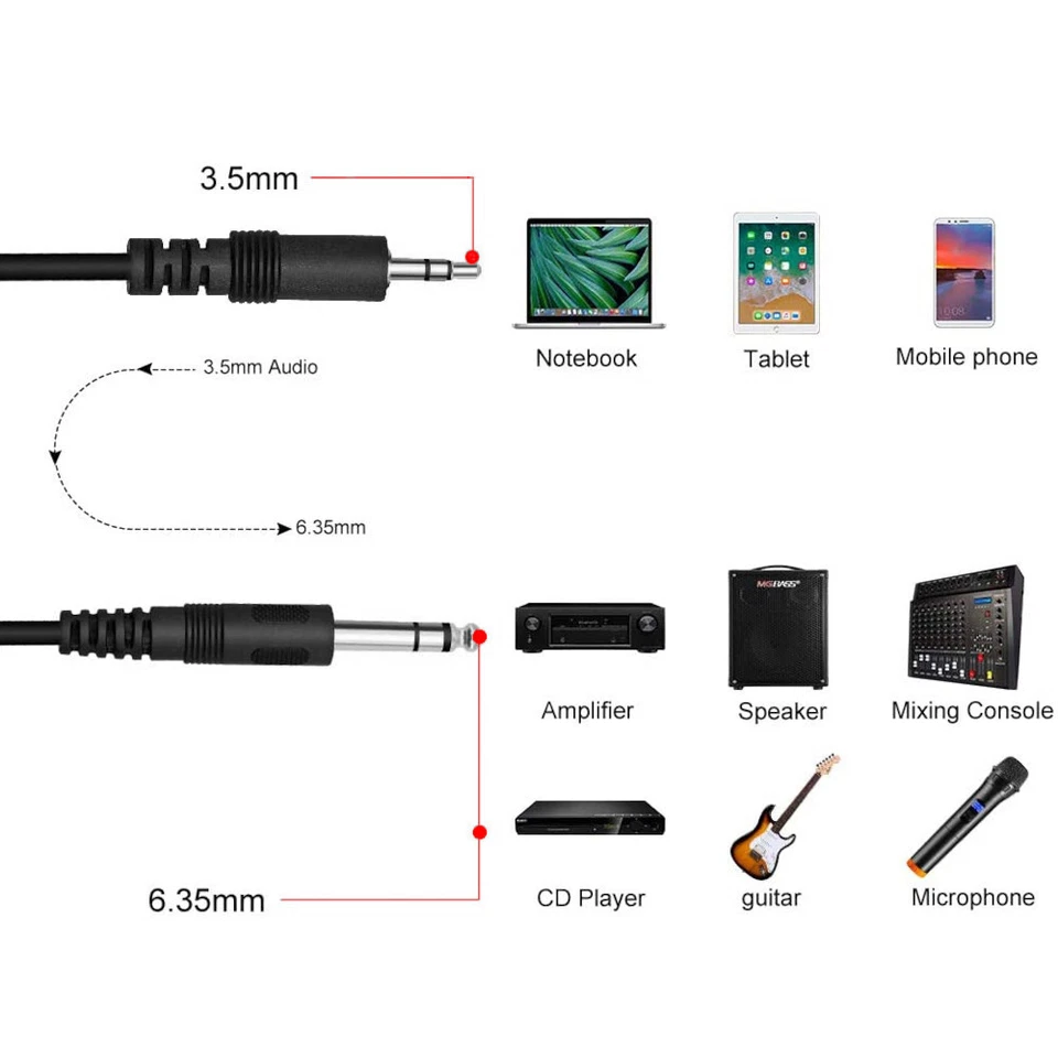 5Ft 6.35Mm 1/4" To 3.5Mm 1/8" Male Trs Stereo Audio Aux Adapter Conversion Cable