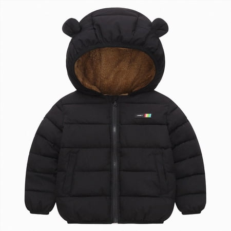Linfrsh Kids Boys Girls Winter Coats & Jackets Kids Toddler Lightweight Padded Hooded Puffer Autumn and Winter Coat (Black 3-4 Years)
