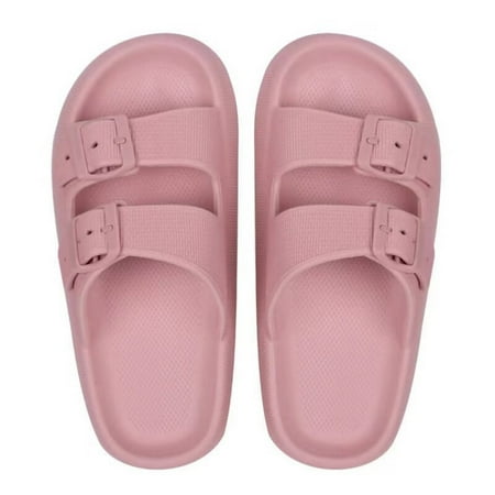 

Double Buckle Sandals Adjustable for Women Men Flat Sandals Pillow Cloud Slippers Comfort Slide Waterproof Slip-on Shower Shoes Seaside Orange 42-43- 37-38