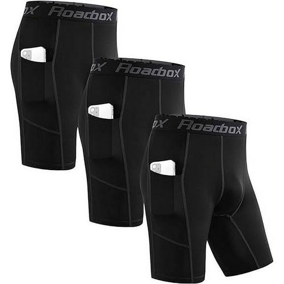 Roadbox Compression Shorts for Men, Athletic Running Spandex Compression Underwear Shorts with Perfect Pocket