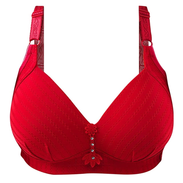 B91xZ Full Coverage Plus Size Non Padded Wireless Minimizer Bra Comfort-Strap Wireless Full-Coverage Bra,Red L