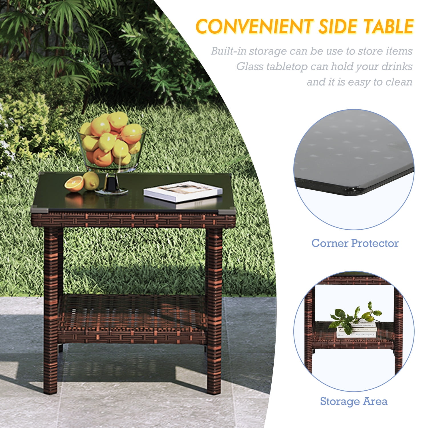 5 Piece Outdoor Patio Furniture Set with Table&Ottoman Outdoor Furniture Patio Set Bistro Wicker Patio Set (Brown Wicker&Khaki Cushion)