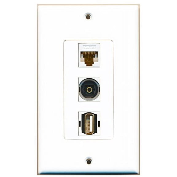 RiteAV - 1 Port USB A-A and 1 Port Toslink and 1 Port Cat6 Ethernet White Decorative Wall Plate Decorative