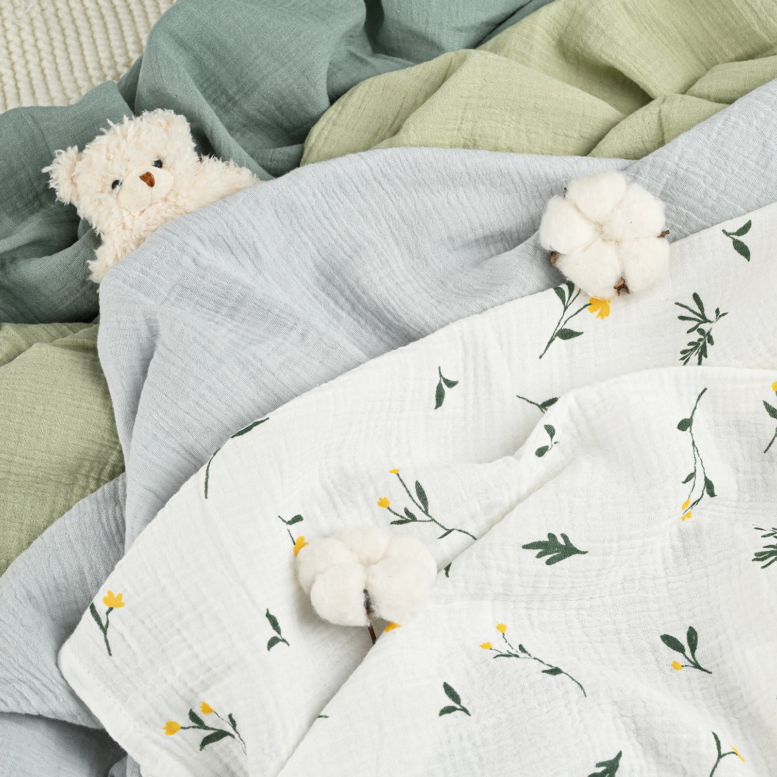 Gllquen Baby Muslin Cotton Swaddle Blankets 4-Pack for Newborn Boys Girls, 38" x 40", Bud