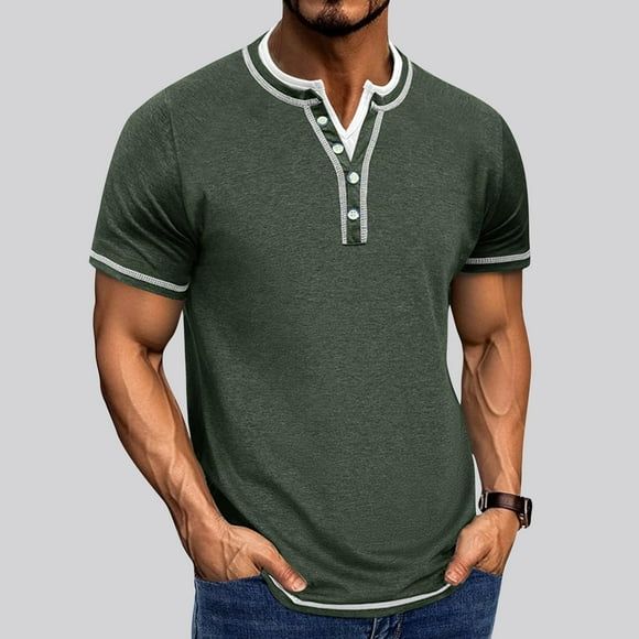 Mens Short Sleeve Deals Men Workout Shirts Men Summer Clothes Summer Shirts Men Mens Office Shirts Mens Party Shirt Men's Henley Shirts, Green, L