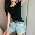 thumbnail image 3 of Mittory Summer Tops for Women Slim Fit Cropped Henley T-Shirt Casual Short Sleeve Blouse Cute Going Out Tees, 3 of 4