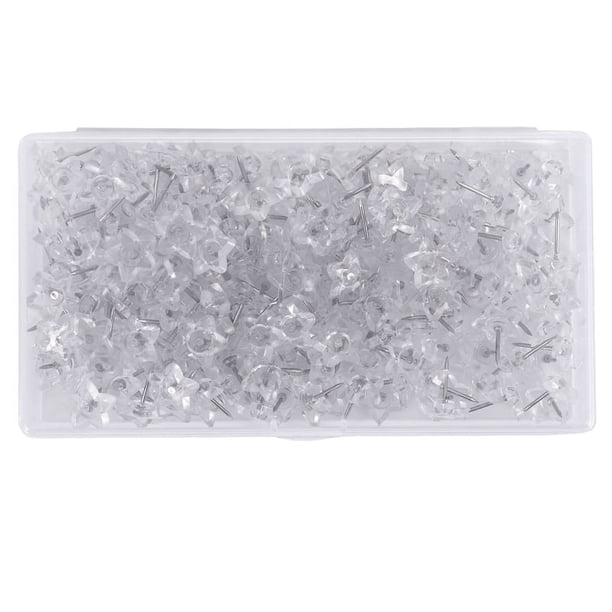 200 chinchetas decorativas de plástico transparente con forma de estrella, con caja de corcho de plástico y punta de acero.