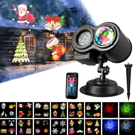 Halloween Outdoor Decorations ZEDWELL Pattern and Water Wave Dual Tubes LED Projector Lights 12 Slides Remote Control Waterproof Landscape Lights for Indoor Outdoor Party Easter Halloween Christmas Decorations ()