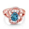 thumbnail image 2 of Gem Stone King 18K Rose Gold Plated Silver Statement Ring Set with Oval London Blue Topaz (3.07 cttw) (Size 5), 2 of 3