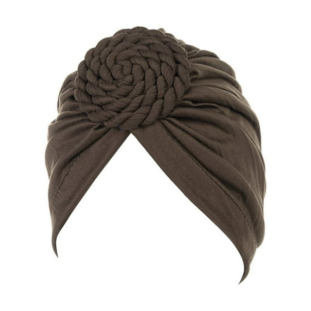 ZheElen Turban Knit Knot Muslim Inner Hijab Doughnut Elastic Beanie Solid Color Hairband Fashion Caps Bonnet Hair Daily Wear Coffee 1Set