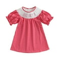 thumbnail image 1 of Liyamei Robe Smockée pour Filles avec Broderie Florale, Robe de Fête à Carreaux, Manches à Volants, Tenue Décontractée pour Jouer, 4-5 Ans, 1 of 2