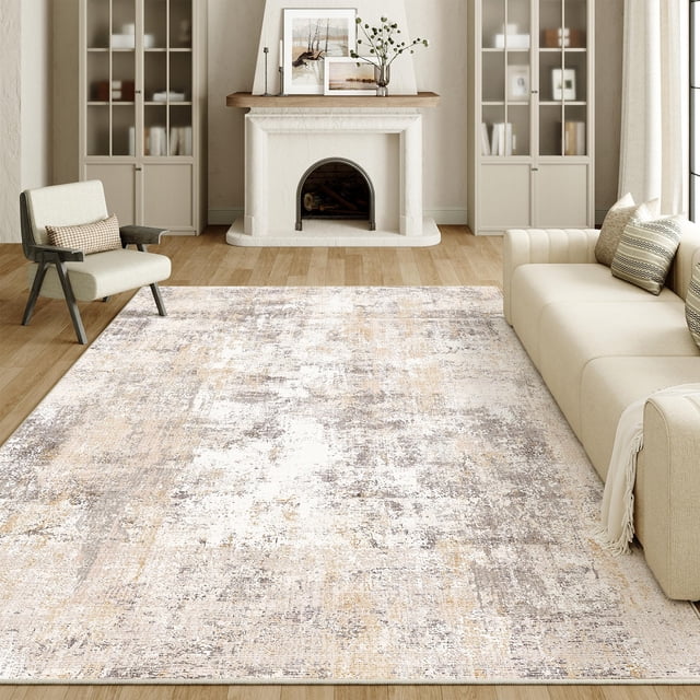 Area Rug WondrG, lavable, 8 x 10 pies, diseño abstracto de color beige y gris