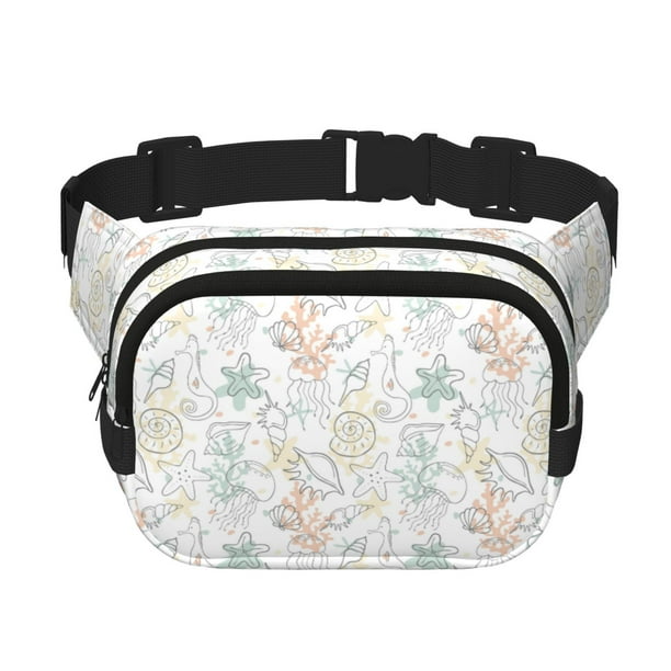 Fotbe Sea Animals Cangurera Cuadrada con Estampado de Doble Capa, Bolsa de Cintura Ajustable Mini para Hombres y Mujeres
