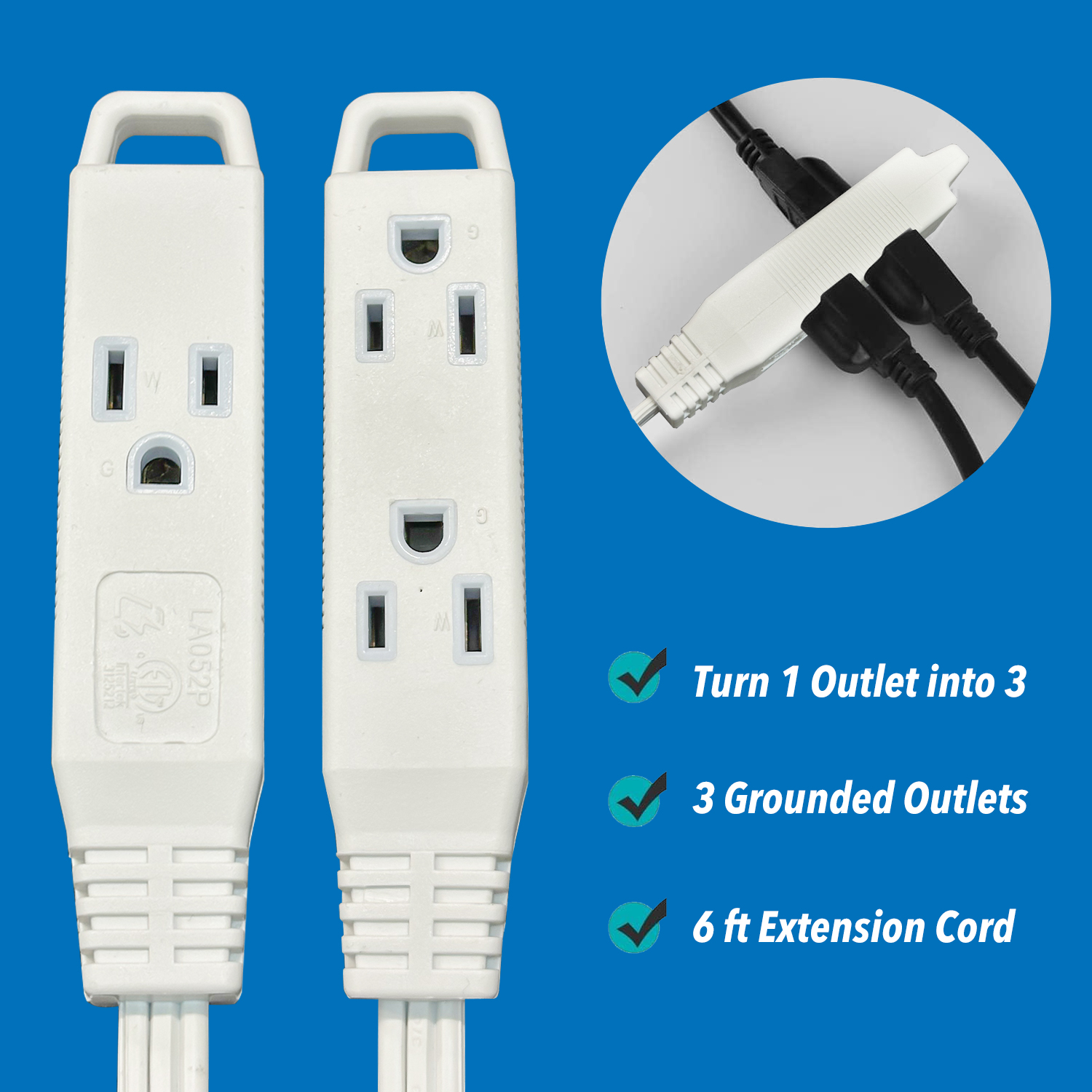 BN-LINK 6 Ft Indoor Flat Plug Extension Cord 2 Pack photo 2