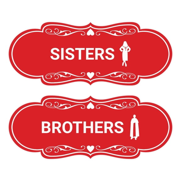 Signs ByLITA Designer Sisters and Brothers 2 Pack Restroom Sign (Red) - Large