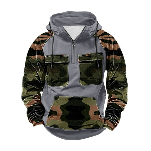 ZUKMRJPC Mens Quarter Zip Hoodies Winter Warm Fleece Lined Vintage Workout Pullover Military Tactical Sweatshirt with Multi Pockets