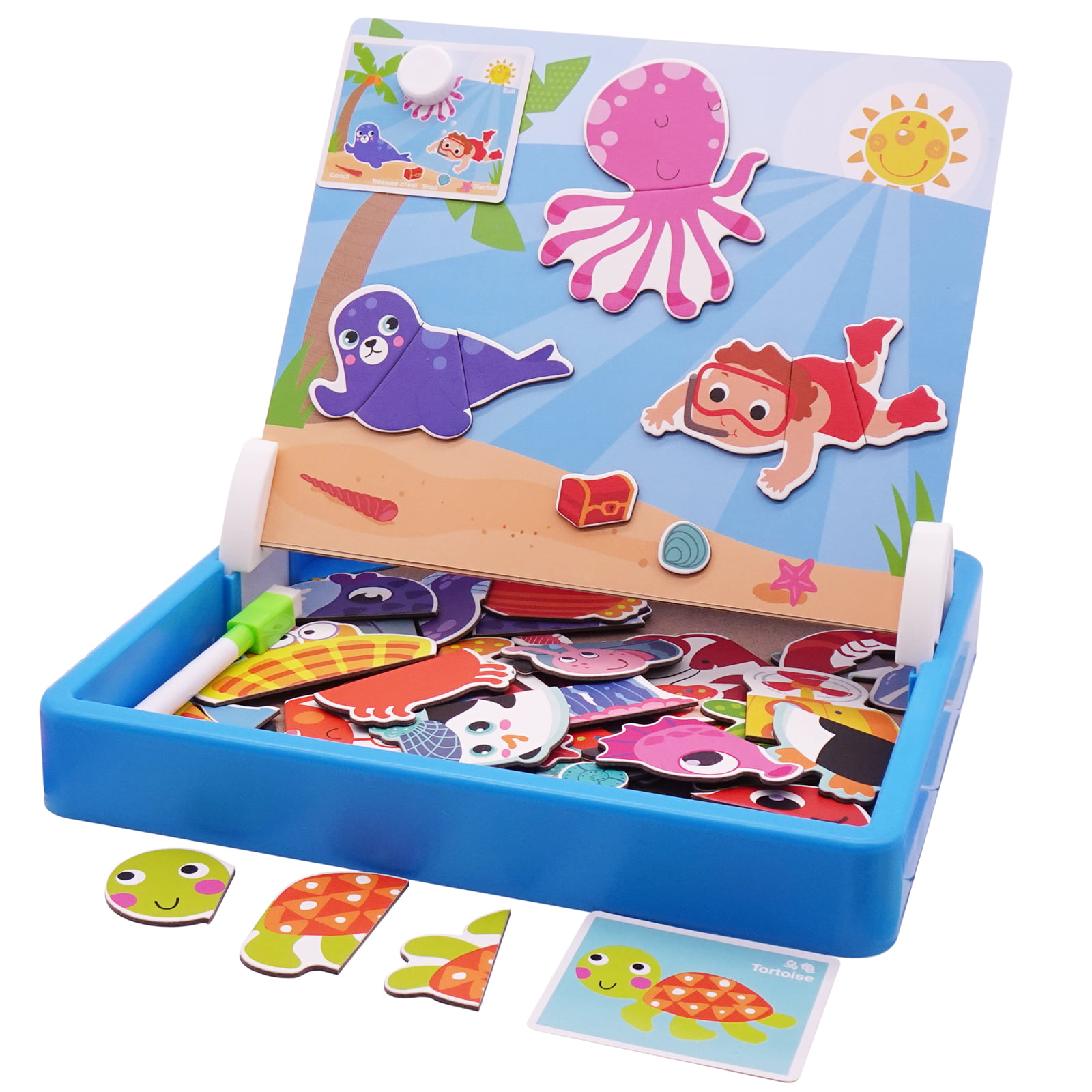 Leoie 63pcs Mini Magnetic Jigsaw Board Girl Change Clothes Puzzle Toy Children Brain Teaser Building Blocks