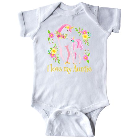 

Inktastic I Love My Auntie Unicorn with Pink and Yellow Flowers Gift Baby Boy or Baby Girl Bodysuit