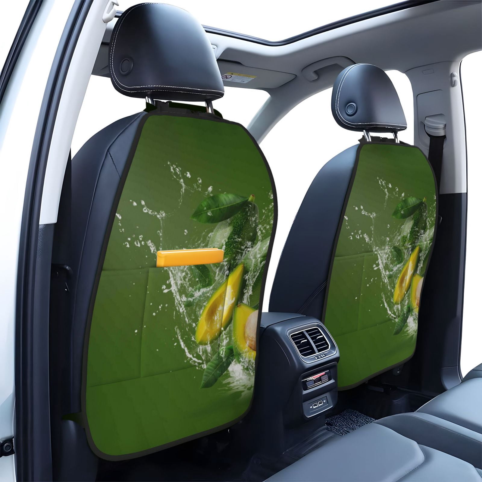 Xecao Friut Avocado Pattern Car Seat Back Protector 2 Pack Large Capacity Pocket, Kick Mats Back Seat Protector