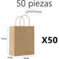 thumbnail image 2 of 50 piezas Bolsas de Papel Kraft con asa, (27 x 21 x 11 cm) ，ideales para Productos envasados restaurantes, regalos, entregas a domicilio y tiendas productos para llevar, 2 of 4