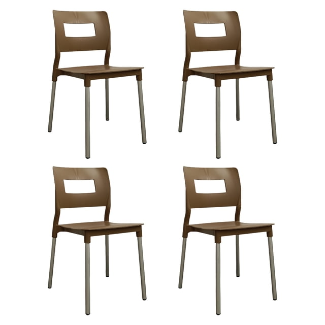 Ilios Innova | Set de 4 Sillas Valenia Modernas para Comedor y Restaurante, Diseño Minimalista Apilable de Polipropileno y Aluminio, Resistentes a la Intemperie, Uso Interior y Exterior, Color Café