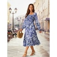 thumbnail image 2 of DARING DIVA Floral Square Neck Smocked Midi Dress S Blue, 2 of 7