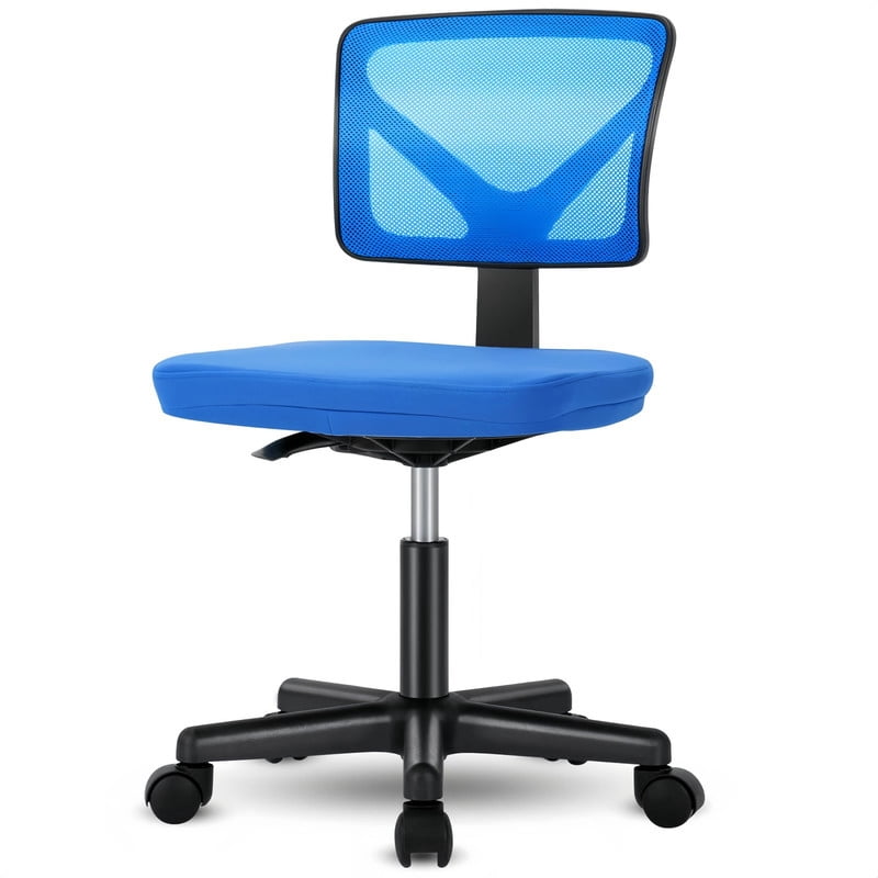BEAUTYPEAK Desk Chair with Y-Shaped Lumbar Support Adjustable Armless Mesh Office Chair with Wheels for Home Office, Blue