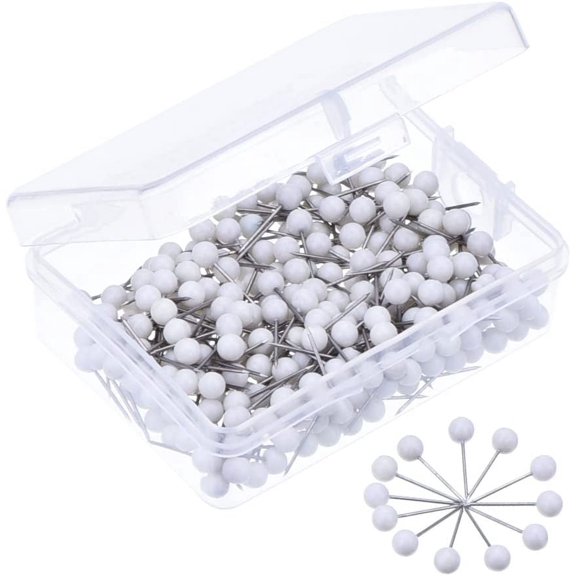1/8 Inch Round Head Map Tacks Push Pins, 300 Pieces, White