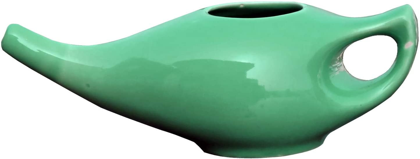 Porcelain Ceramic Neti Pot Turquoise Color for Nasal Irrigation with 5 Sachets Neti Salt