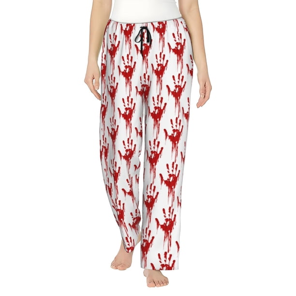 Fotbe Red Bloody Scary Hands Pantalones de Pijama para Mujer, Pantalones de Dormir, Pantalones Pj con Cordón y Bolsillos-3X-Large