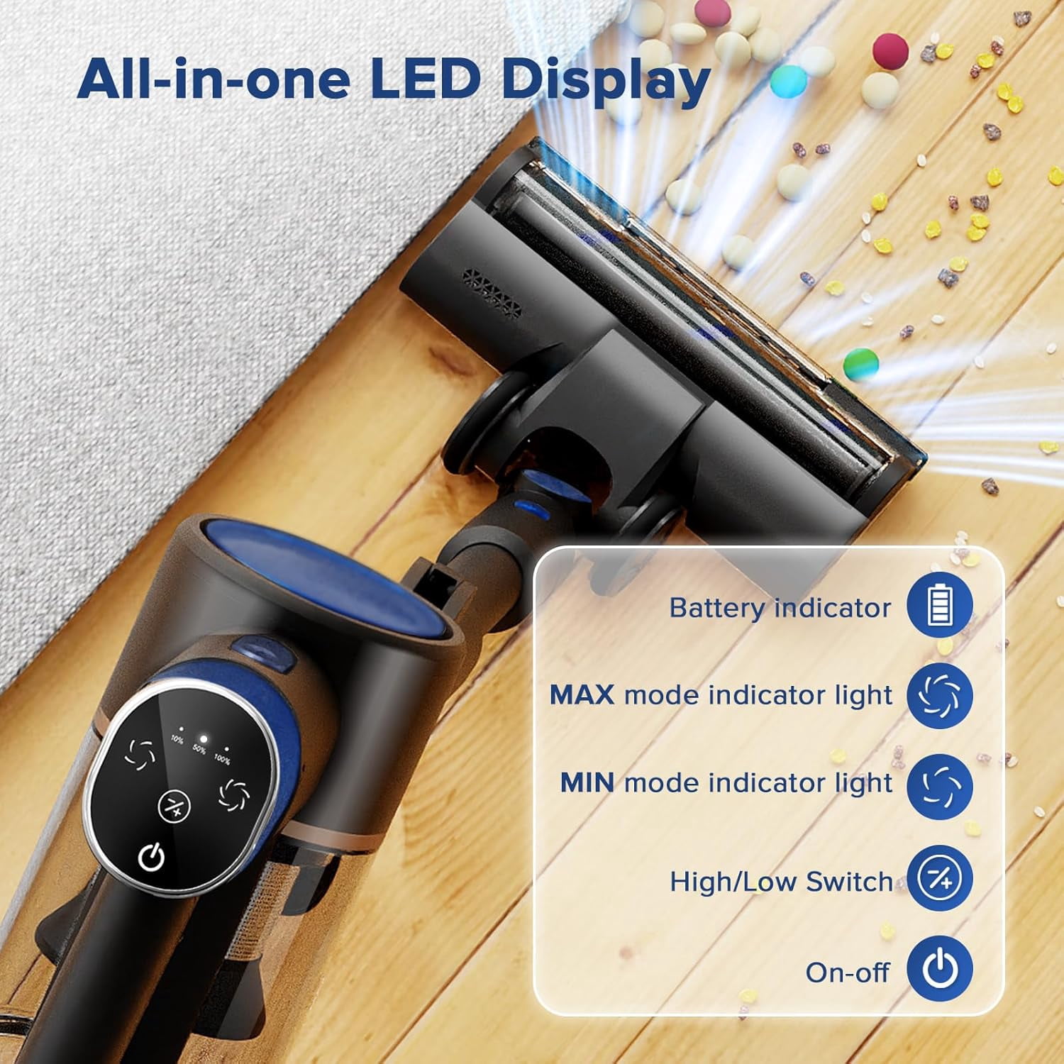 Moifoi Cordless Vacuum Cleaner, Lightweight Bendable, up to 50minnuts, Stick Vac with Tangle-Resistant Design,Powerful Suction , Wireless Vacuum for Carpet Hard Floor Pet Hair