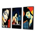 thumbnail image 3 of Designart "Pop Art Portrait Retro Woman" Woman Pop Art Framed Wall Art Set Of 3 - Black Glam Frame Gallery Wall Set For Home Decor, 3 of 6