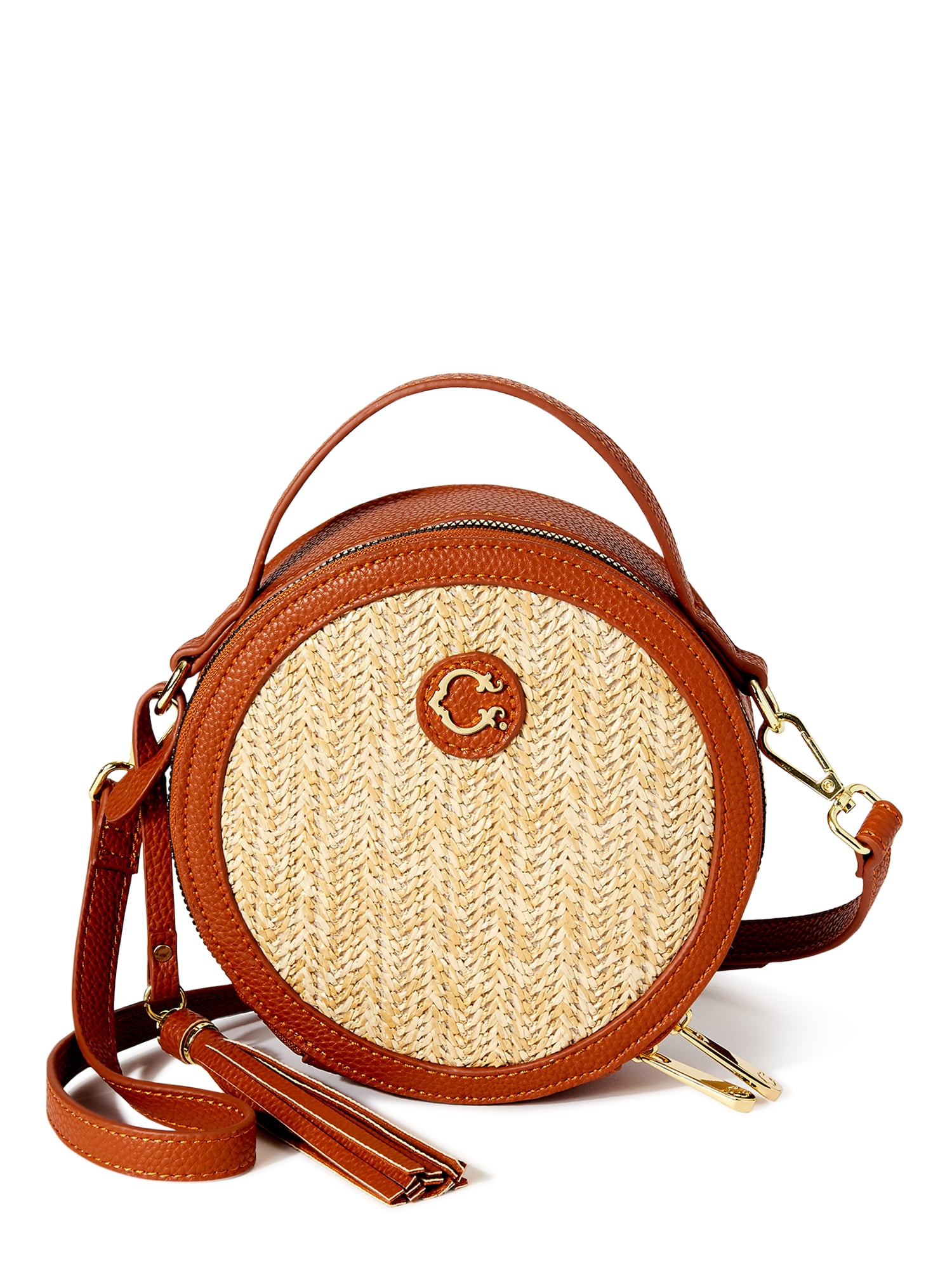 C. Wonder Julia Round Faux Straw Crossbody Bag with Texture