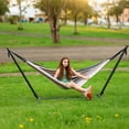 thumbnail image 6 of SZHLUX Double Hammock with Stand Included 450lb Capacity Steel Stand, Premium Carry Bag Included and Two Anti Roll Balance Beam, Portable Hammock with Stand for Backyard, Camping,Garden Brown Stripes, 6 of 8