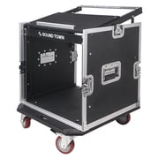 Sound Town 10U PA DJ Pro Audio Rack/Road ATA Case with 11U Slant Mixer Top, 20 Rackable Depth and Casters, 10 Space Size, Pro Tour Grade (STMR-10UW)