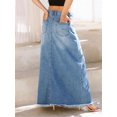 thumbnail image 2 of Womens Medium Wash Blue Denim Maxi Skirt High Waisted A-Line With Frayed Hem And Functional Pockets, 2 of 4