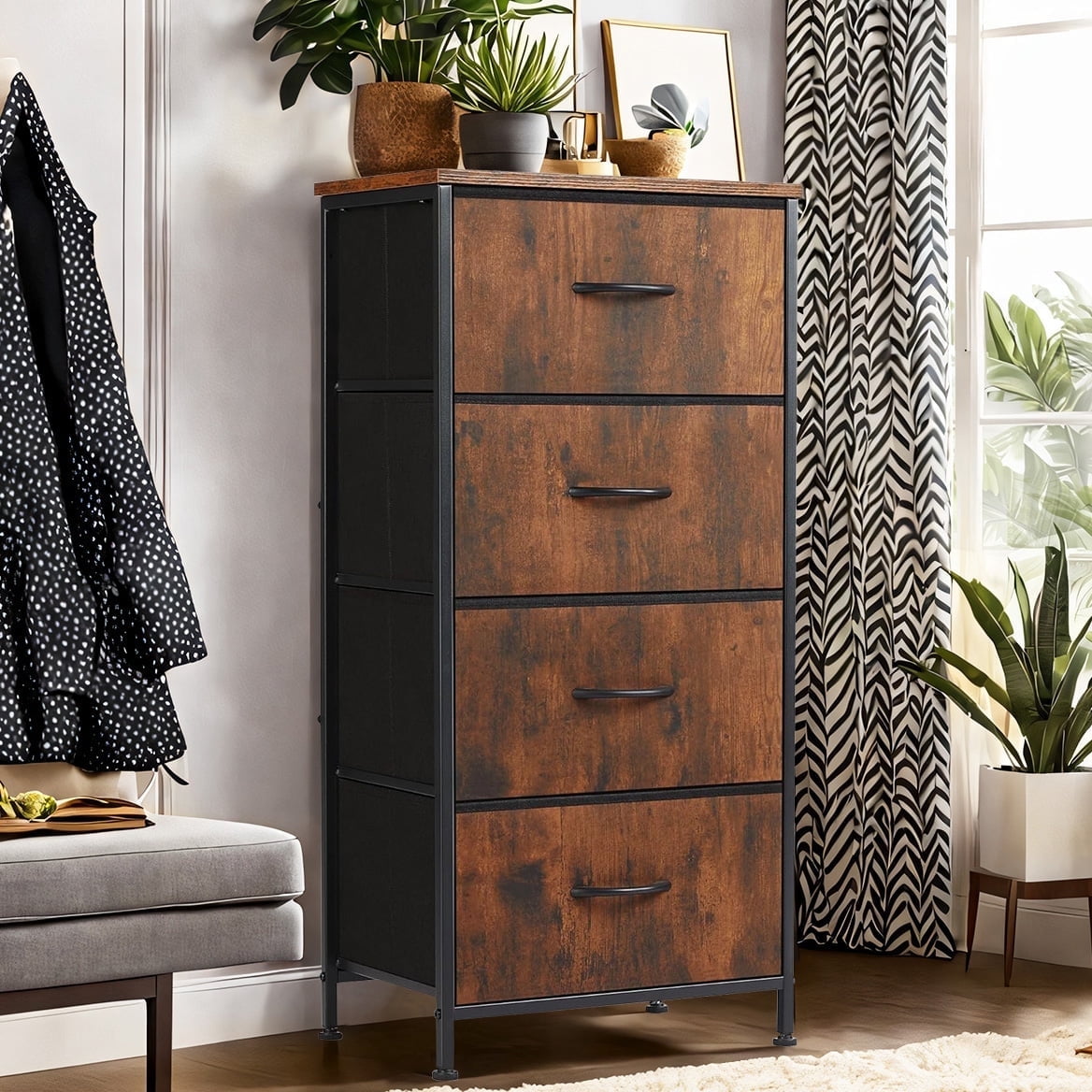 Simenmax 4 Storage Dresser for Bedroom, Wide Fabric Closet Chests Organizer Tower Furniture, Brown