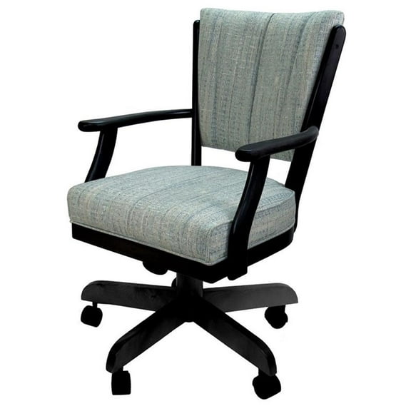 Classic Caster Solid Wood Dining Chair Watusi Aquatint Fabric Black Wood