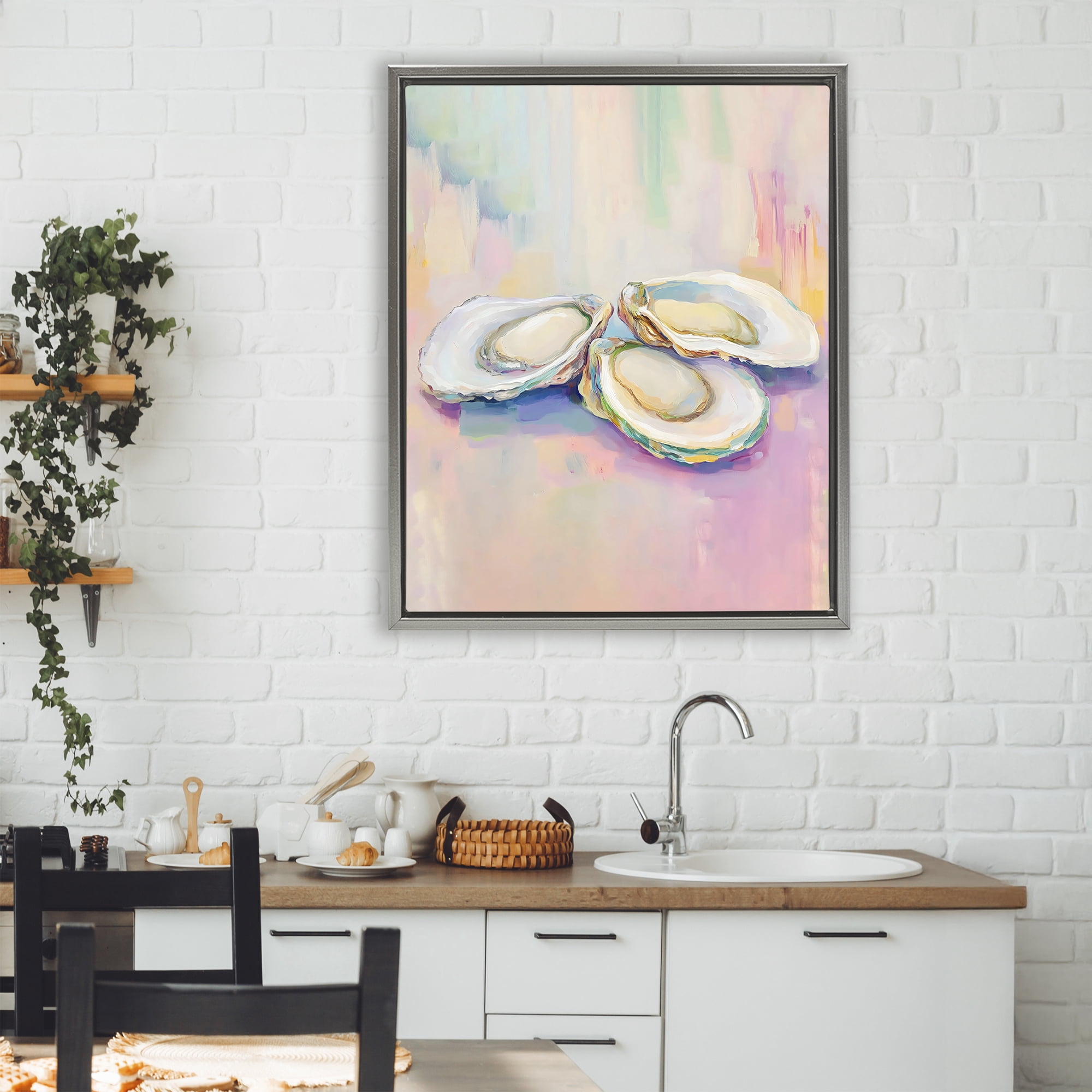 Stupell Industries Pastel Oysters Harmony Gray Framed Floater Canvas Wall Art, design by The Prints Vibe