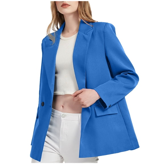 Babysbule Fall Jackets for Women Women's Fashion Solid Color Long Sleeve Button Suit Coat Long Sleeve Hatless Casual Coat/Jacket Women's Tops Blouse